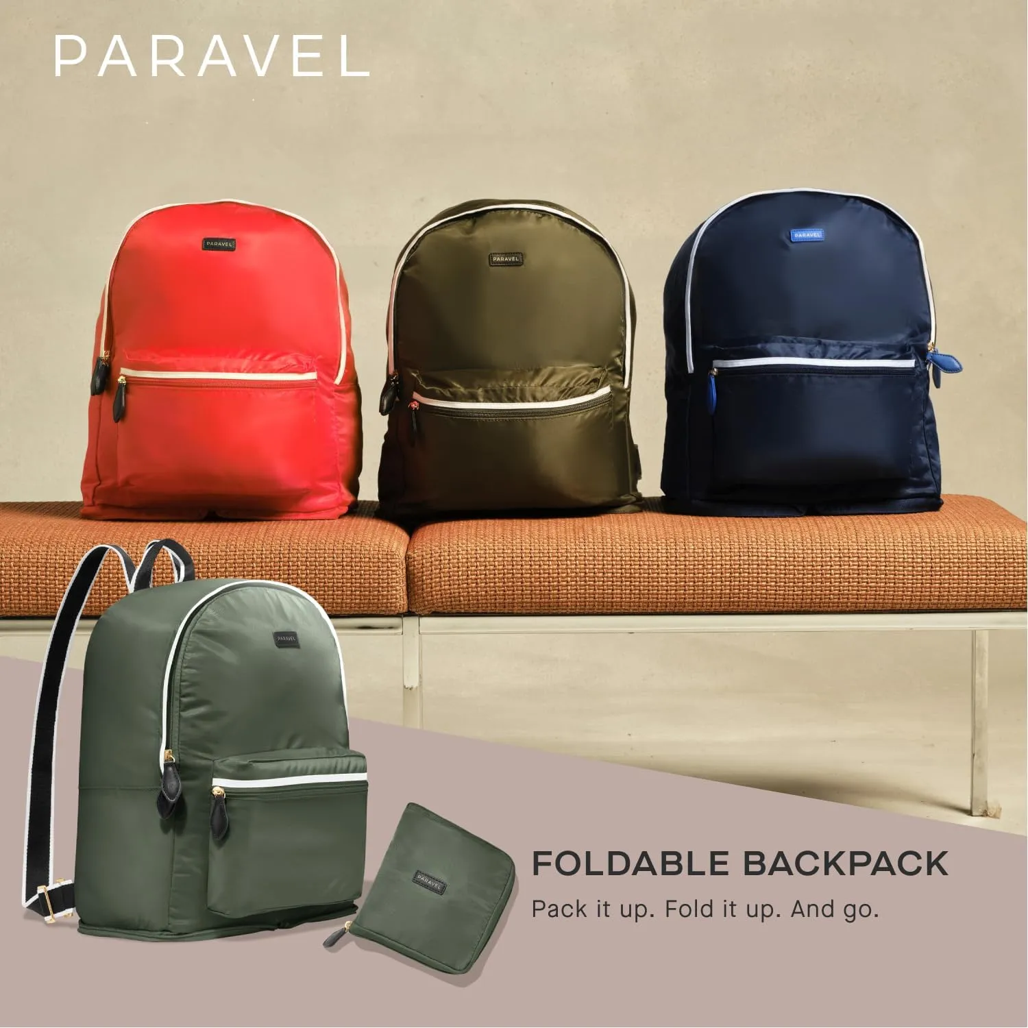 Paravel Fold Up Travel Backpack | Packable and Lightweight Foldable Travel Bag | Carry On Nylon Backpack with Trolley Sleeve, Scuba Navy
