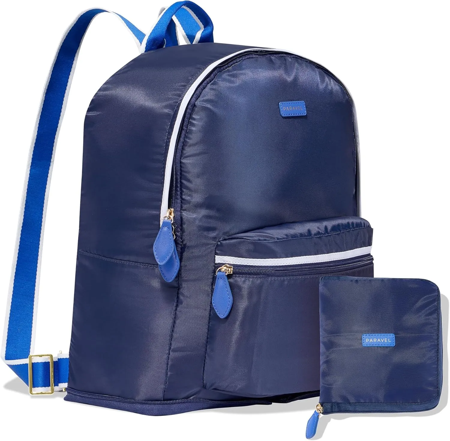 Paravel Fold Up Travel Backpack | Packable and Lightweight Foldable Travel Bag | Carry On Nylon Backpack with Trolley Sleeve, Scuba Navy