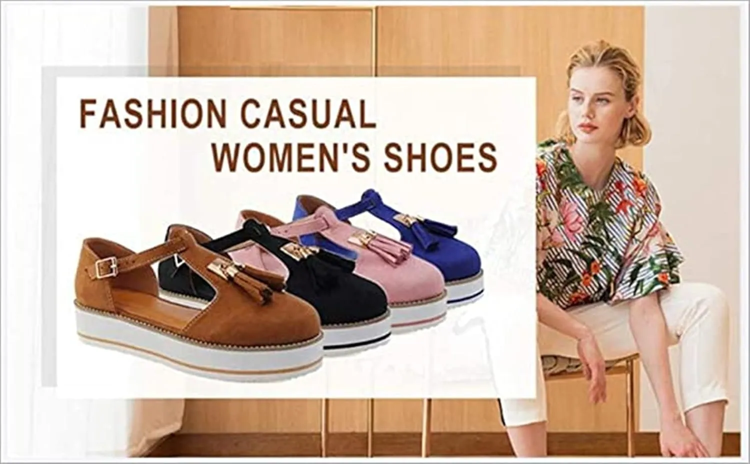 Platform Walking Shoes for Women Ladies Fashion Casual Tassel T-Straps Closed Round Toe Chunky Bottom Heeled Slip On Loafers Ballet Flats Thick Soles High Heels Travel,Red,US8/EU40