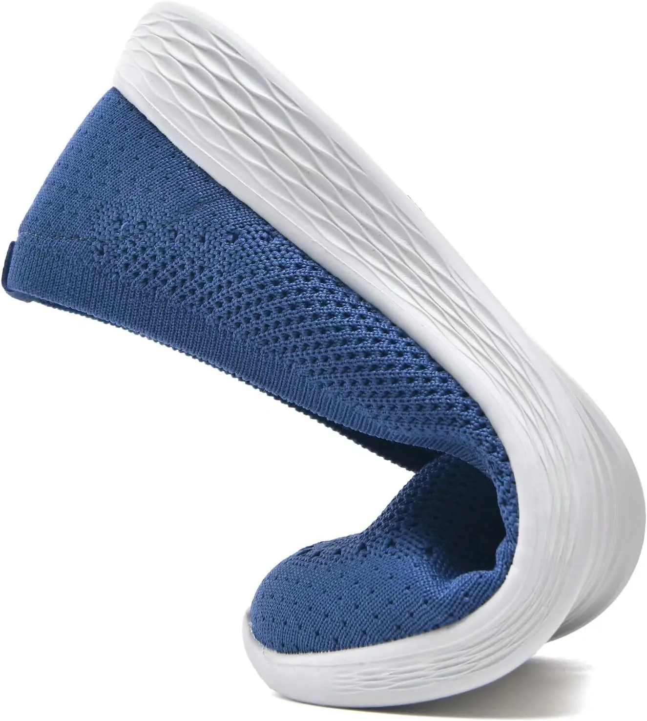 poemlady Women's Slip on Loafer Shoes - Mesh Casual Ballet Flat Nurse Walking Sneakers Round Toe Knit Casual Memory Foam Shoes
