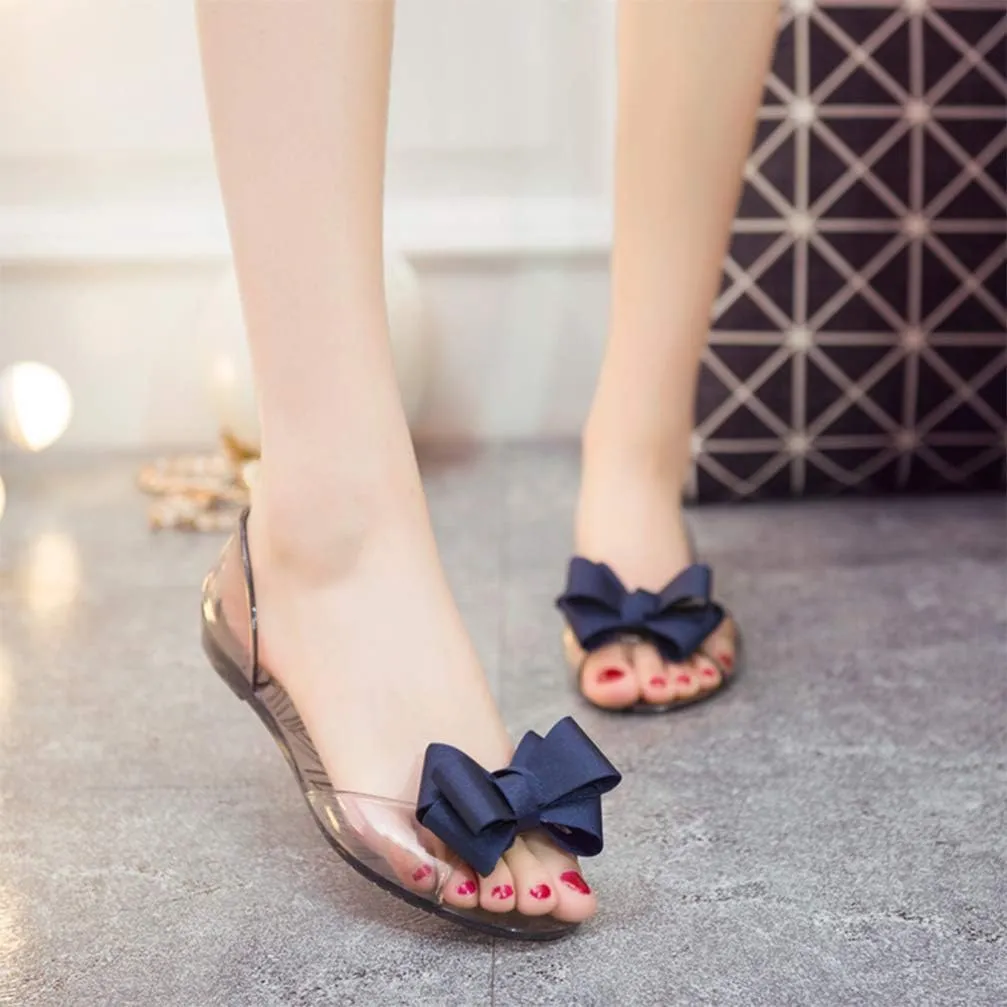Princess Jelly Sandals with Bow Fish Mouth Summer Bowknot Beach Shoe for Women Girls (Red 35 Yards 5. 5US, 3UK 36EU, 8. 8425Inch)
