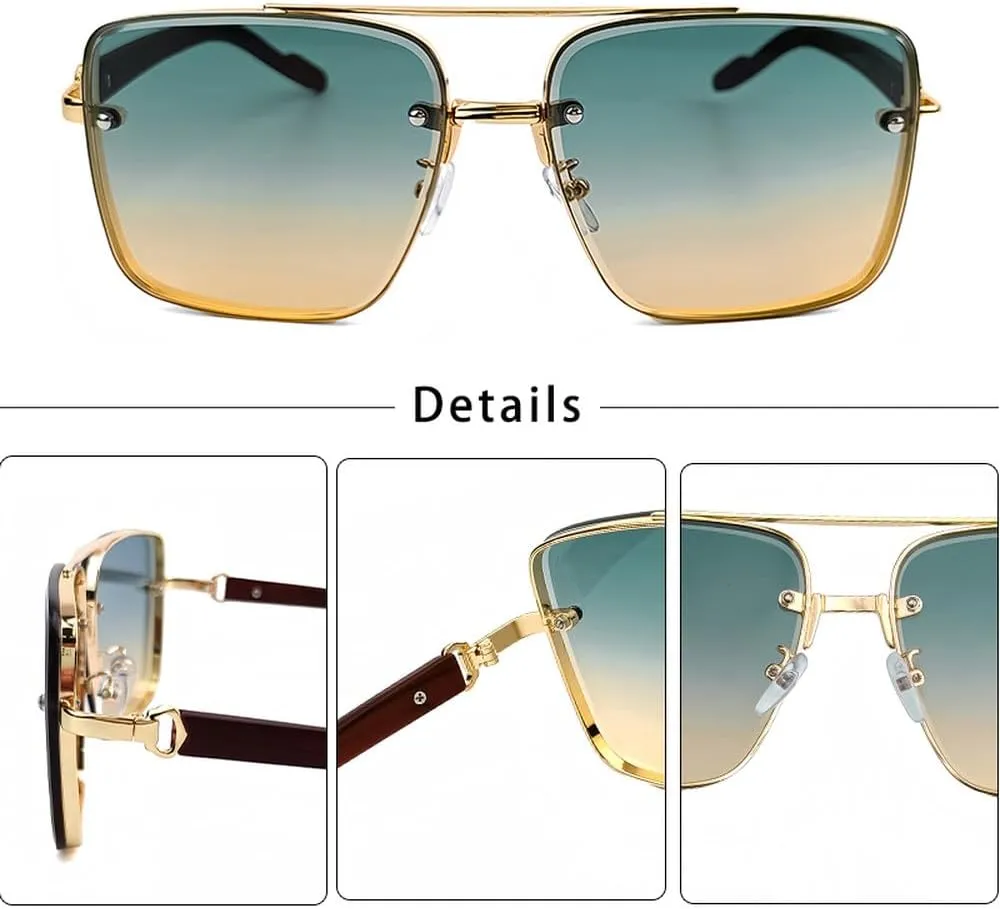 Retro Wooden Temple Sunglasses Men Square Flat Top Double Bridges Sun Glasses Women Travel Fashion Eyeglass UV400