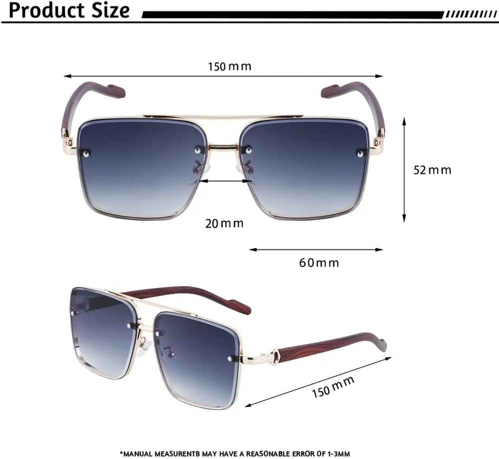 Retro Wooden Temple Sunglasses Men Square Flat Top Double Bridges Sun Glasses Women Travel Fashion Eyeglass UV400