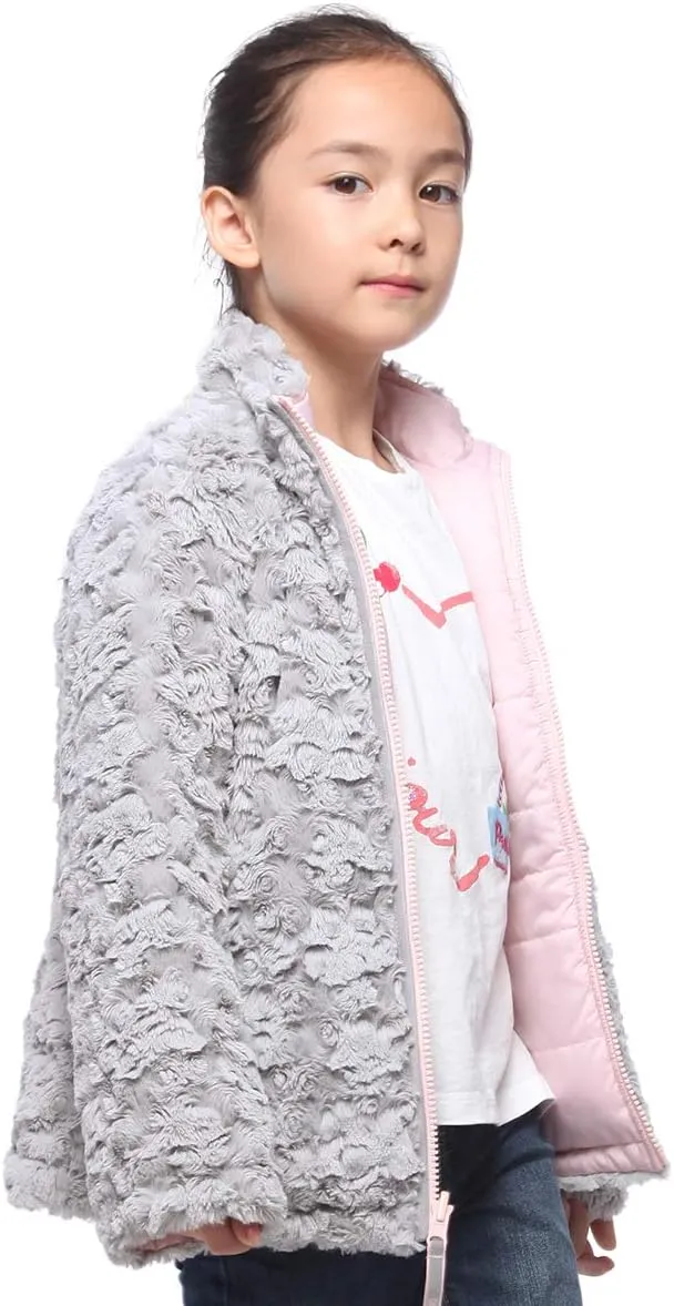 Rokka&Rolla Girls' Reversible Water-Resistant Teddy Sherpa Fleece Puffer Jacket Winter Coat