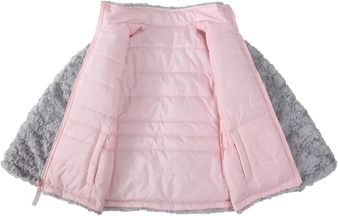 Rokka&Rolla Girls' Reversible Water-Resistant Teddy Sherpa Fleece Puffer Jacket Winter Coat