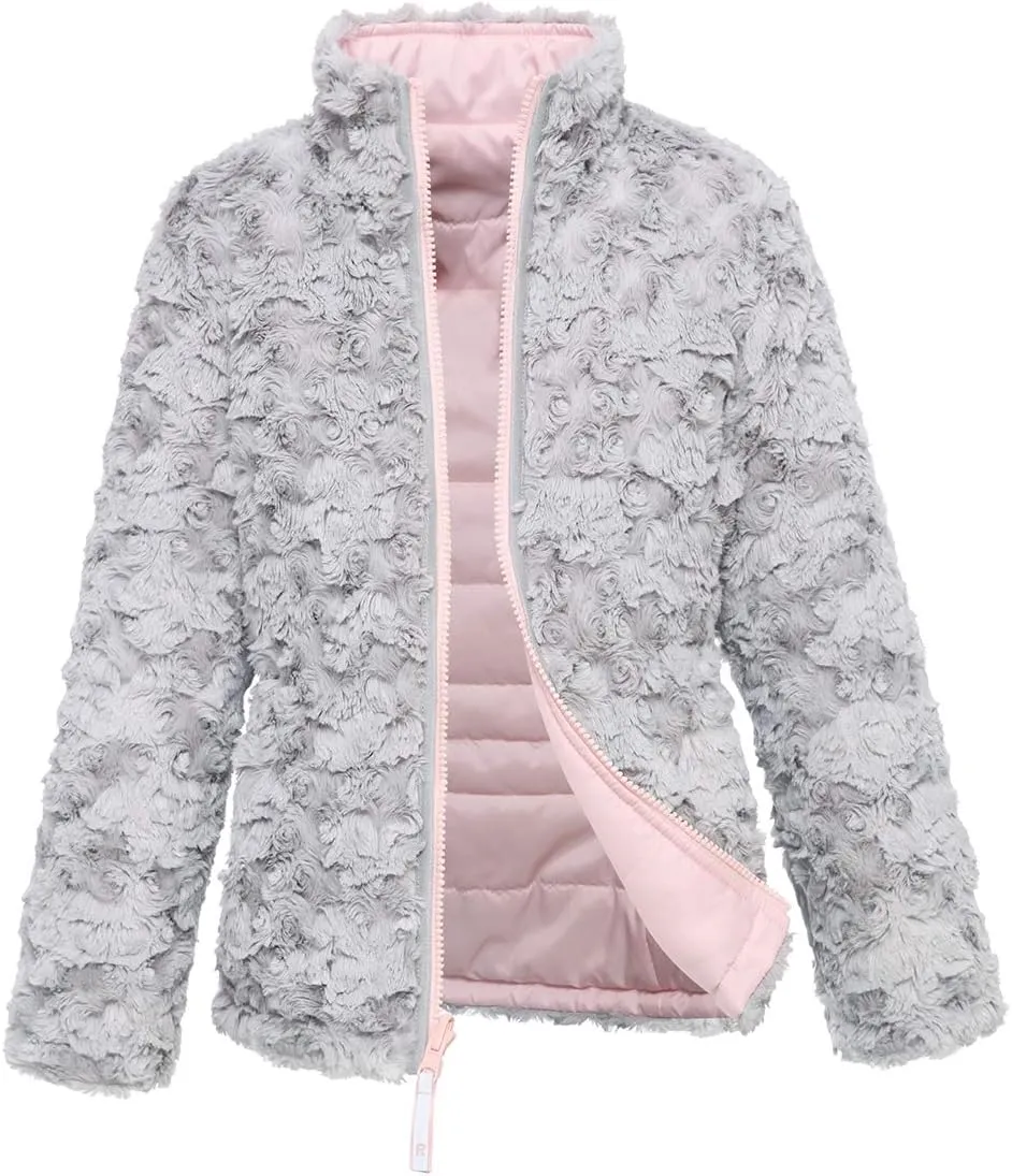 Rokka&Rolla Girls' Reversible Water-Resistant Teddy Sherpa Fleece Puffer Jacket Winter Coat