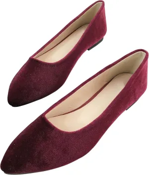 SAILING LU Flat Shoes for Women Casual Slip on Loafers Comfort Pointy Toe Ballet Flats Velvet Foldable Shoes