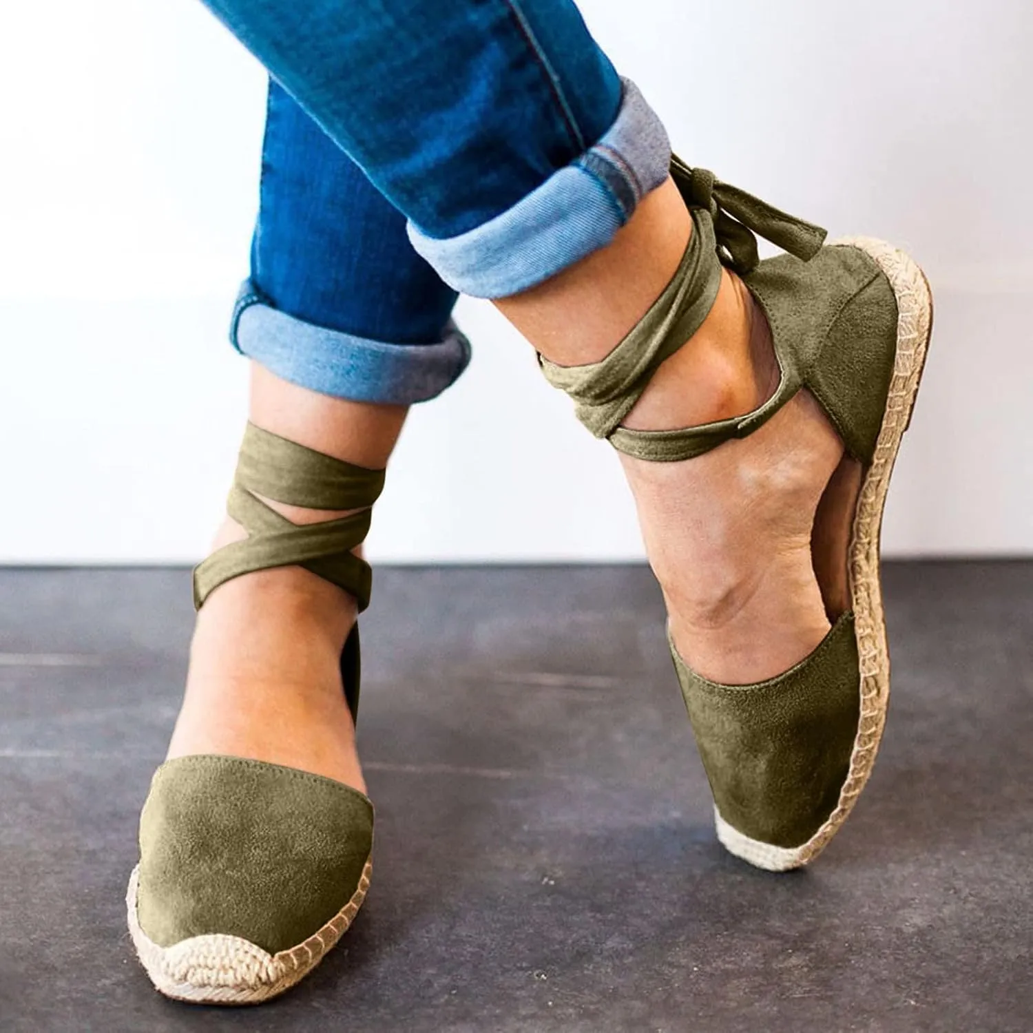 Sandals for Women Espadrilles FLat Shoes Bohemian Slip-ons Sandals Summer Dressy Closed Toe Beach Shoes Ankle Wrap