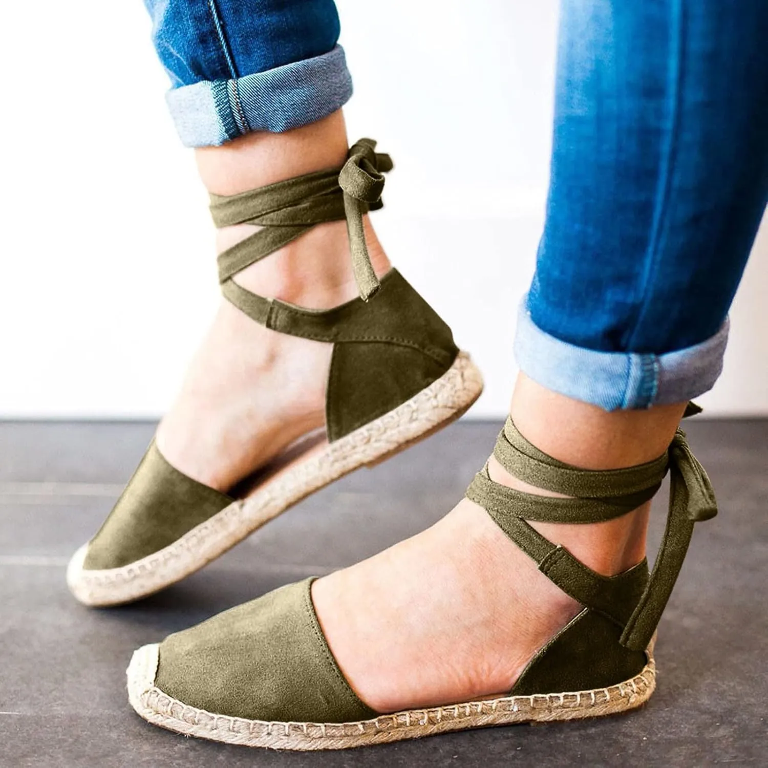 Sandals for Women Espadrilles FLat Shoes Bohemian Slip-ons Sandals Summer Dressy Closed Toe Beach Shoes Ankle Wrap