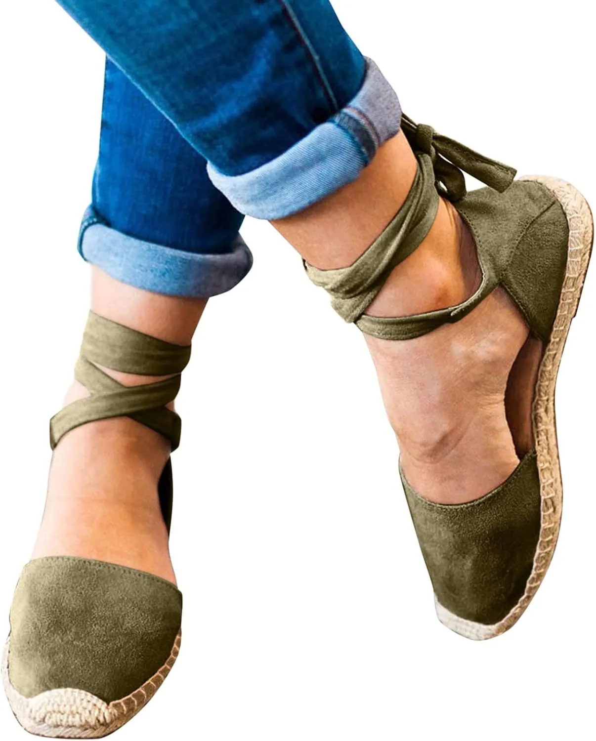Sandals for Women Espadrilles FLat Shoes Bohemian Slip-ons Sandals Summer Dressy Closed Toe Beach Shoes Ankle Wrap