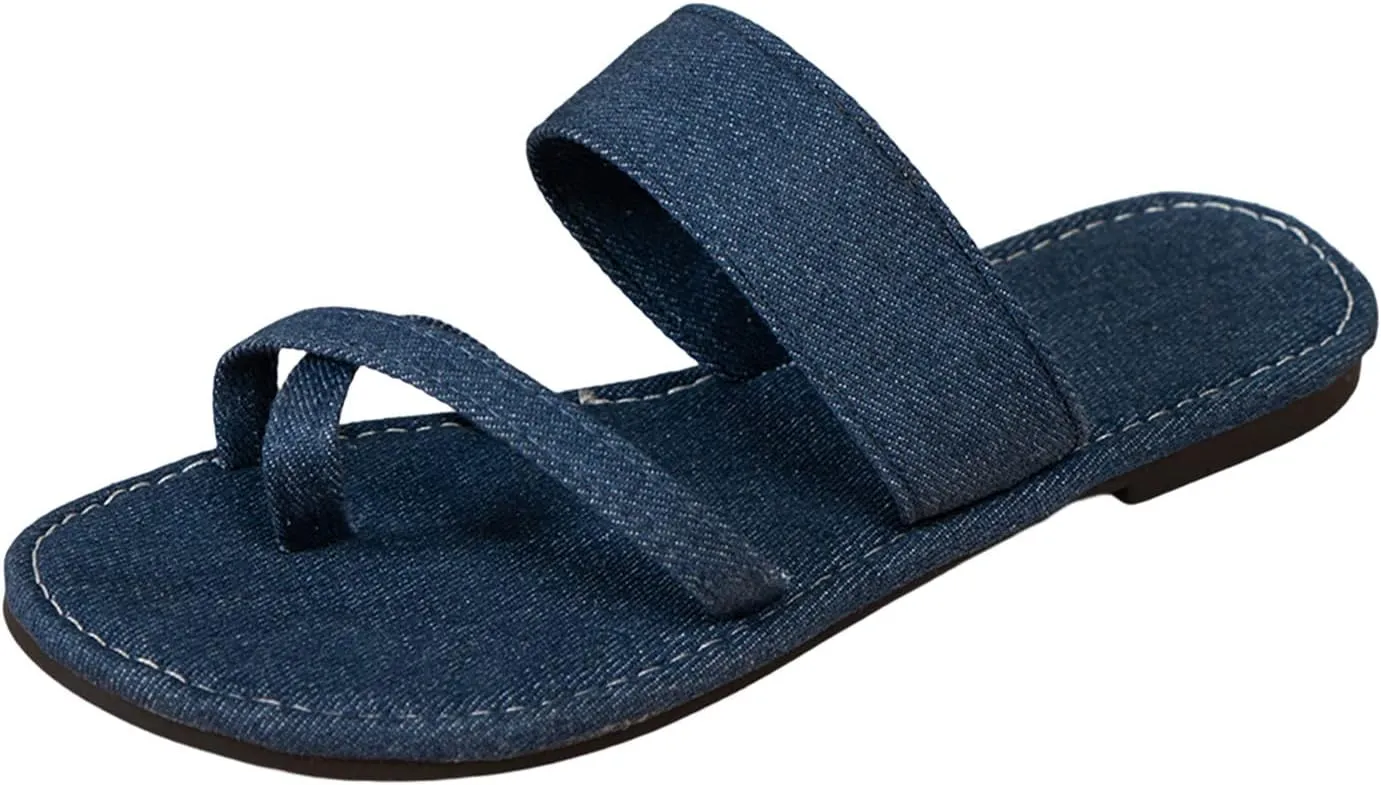Sandals Women Travel Slip on Denim Jean Sandals Cute Dressy Hollow Slippers Summer Beach Slide Flats Shoes