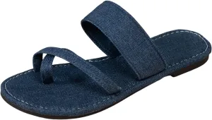 Sandals Women Travel Slip on Denim Jean Sandals Cute Dressy Hollow Slippers Summer Beach Slide Flats Shoes