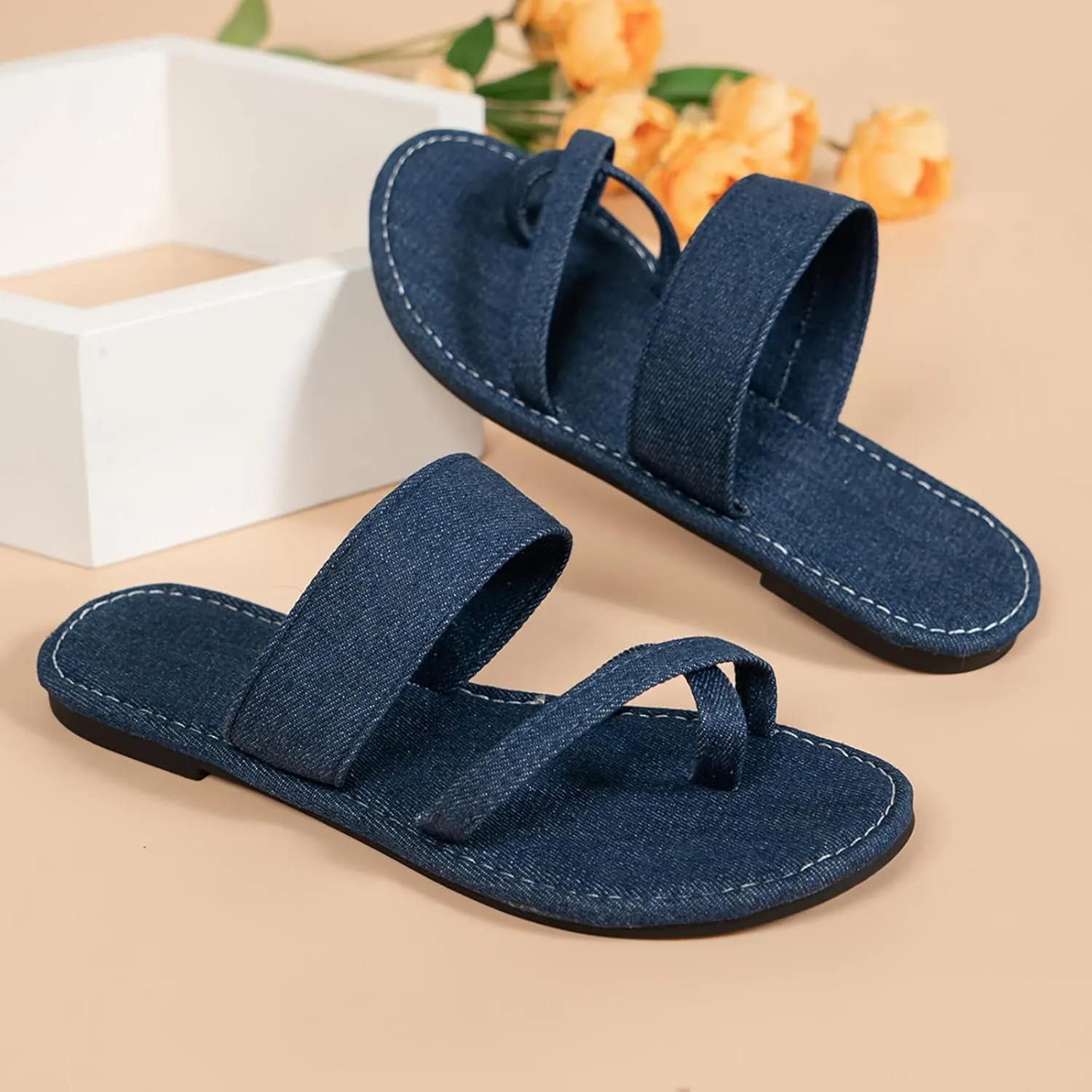 Sandals Women Travel Slip on Denim Jean Sandals Cute Dressy Hollow Slippers Summer Beach Slide Flats Shoes