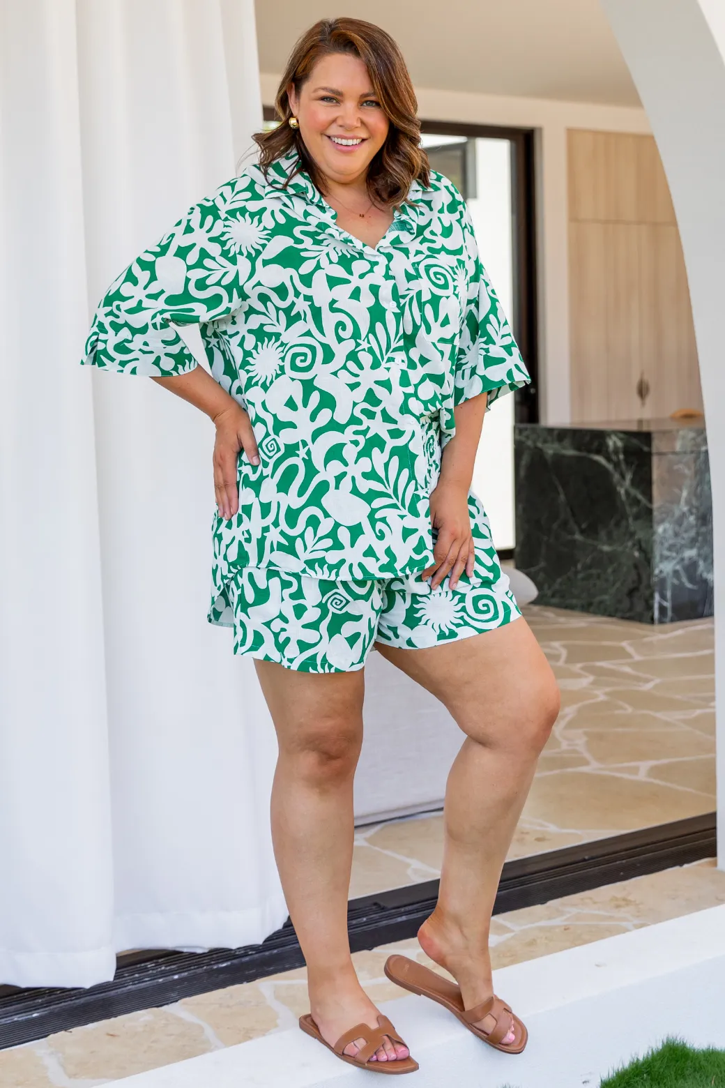 Santorini Shorts Emerald Solstice Print Green