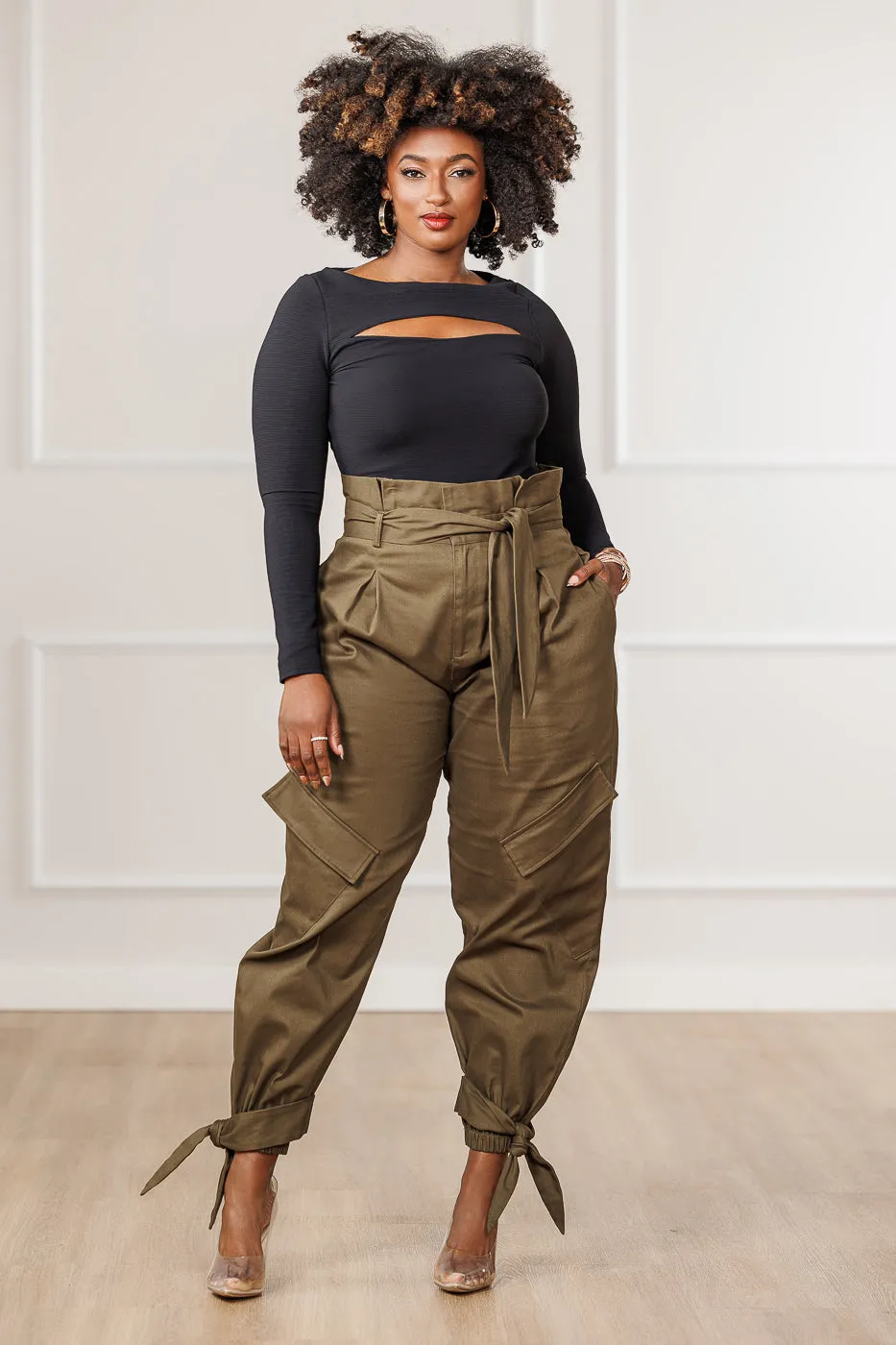 Shanti Paperbag Waist Pants - Olive