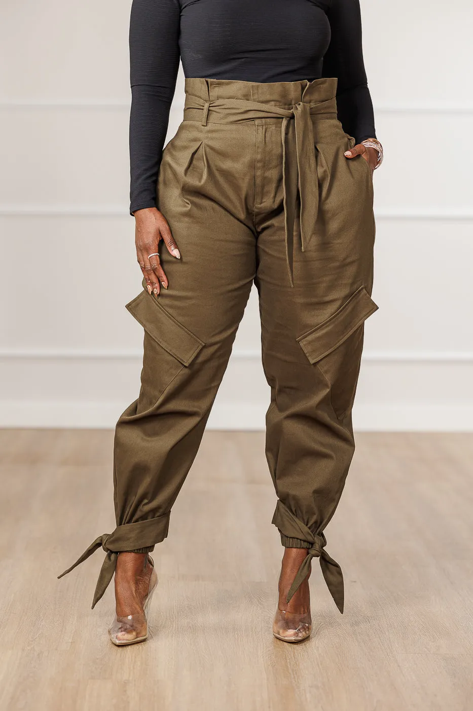 Shanti Paperbag Waist Pants - Olive
