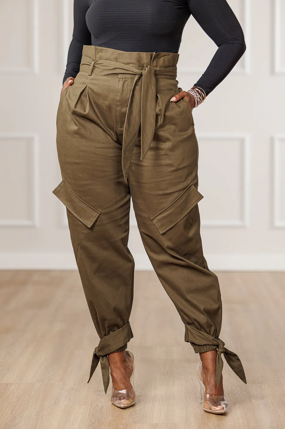 Shanti Paperbag Waist Pants - Olive