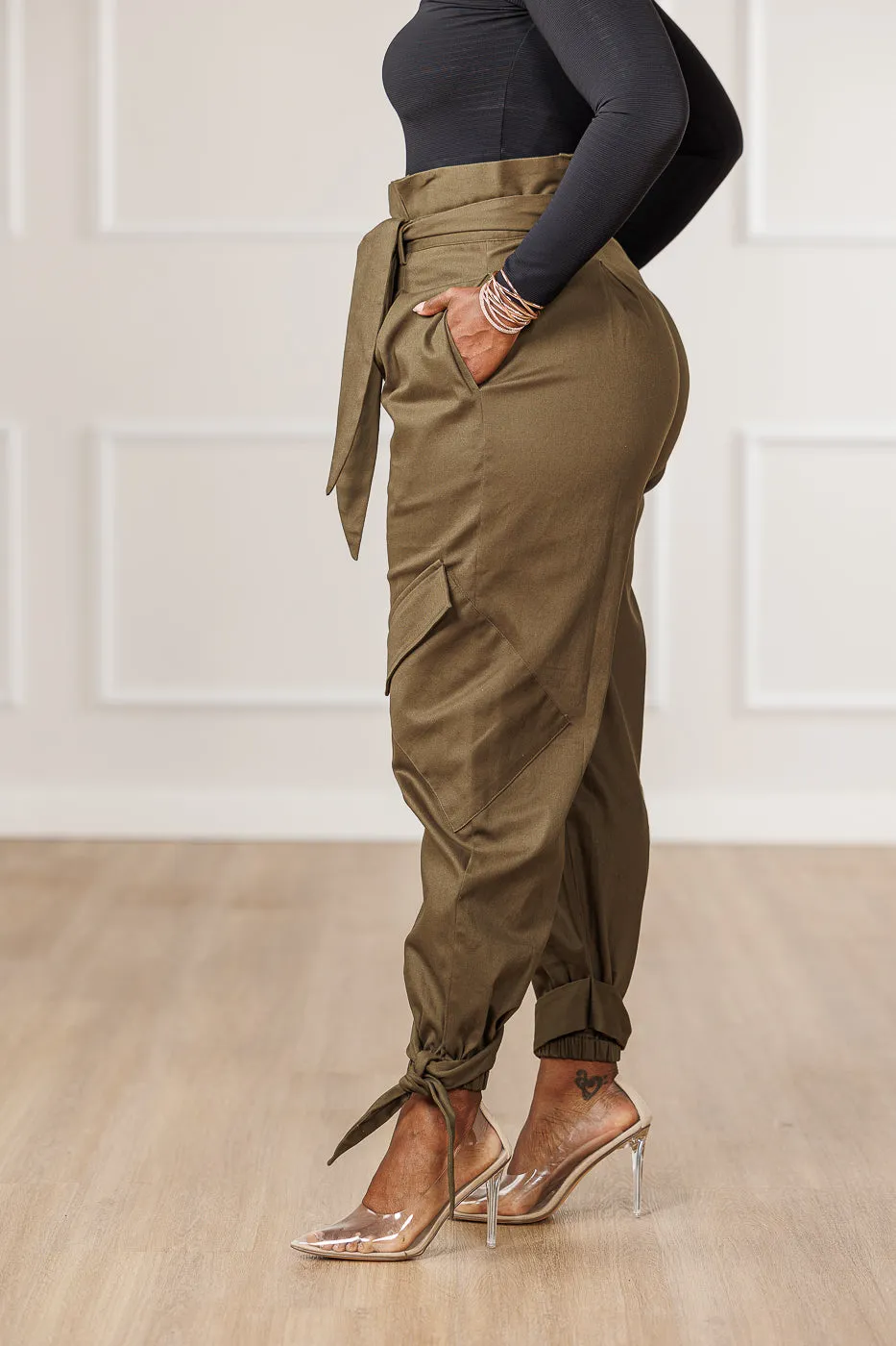 Shanti Paperbag Waist Pants - Olive