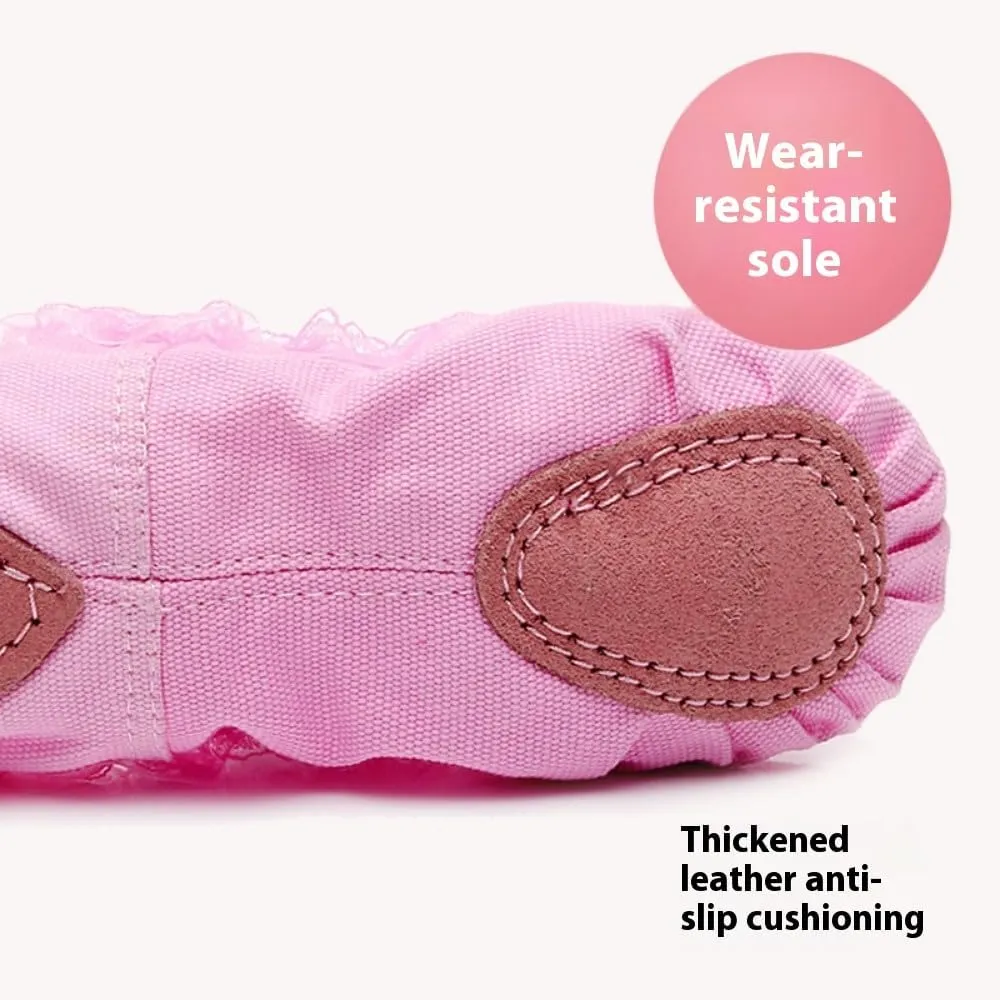 Soft Soled Dance Shoes - Bow Tie Lace Canvas Ballet Shoes & Ballet Flats for Girls Perfect for Toddler/Little Kid/Big Kid