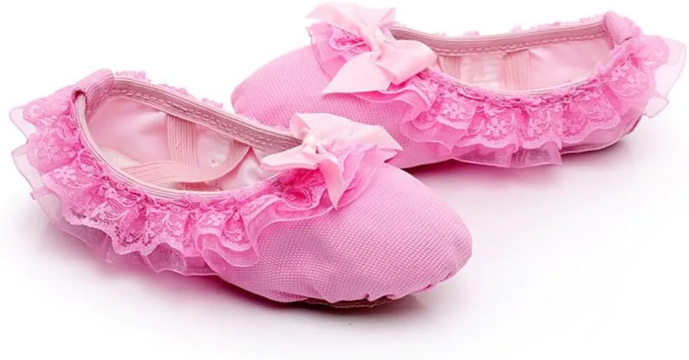 Soft Soled Dance Shoes - Bow Tie Lace Canvas Ballet Shoes & Ballet Flats for Girls Perfect for Toddler/Little Kid/Big Kid
