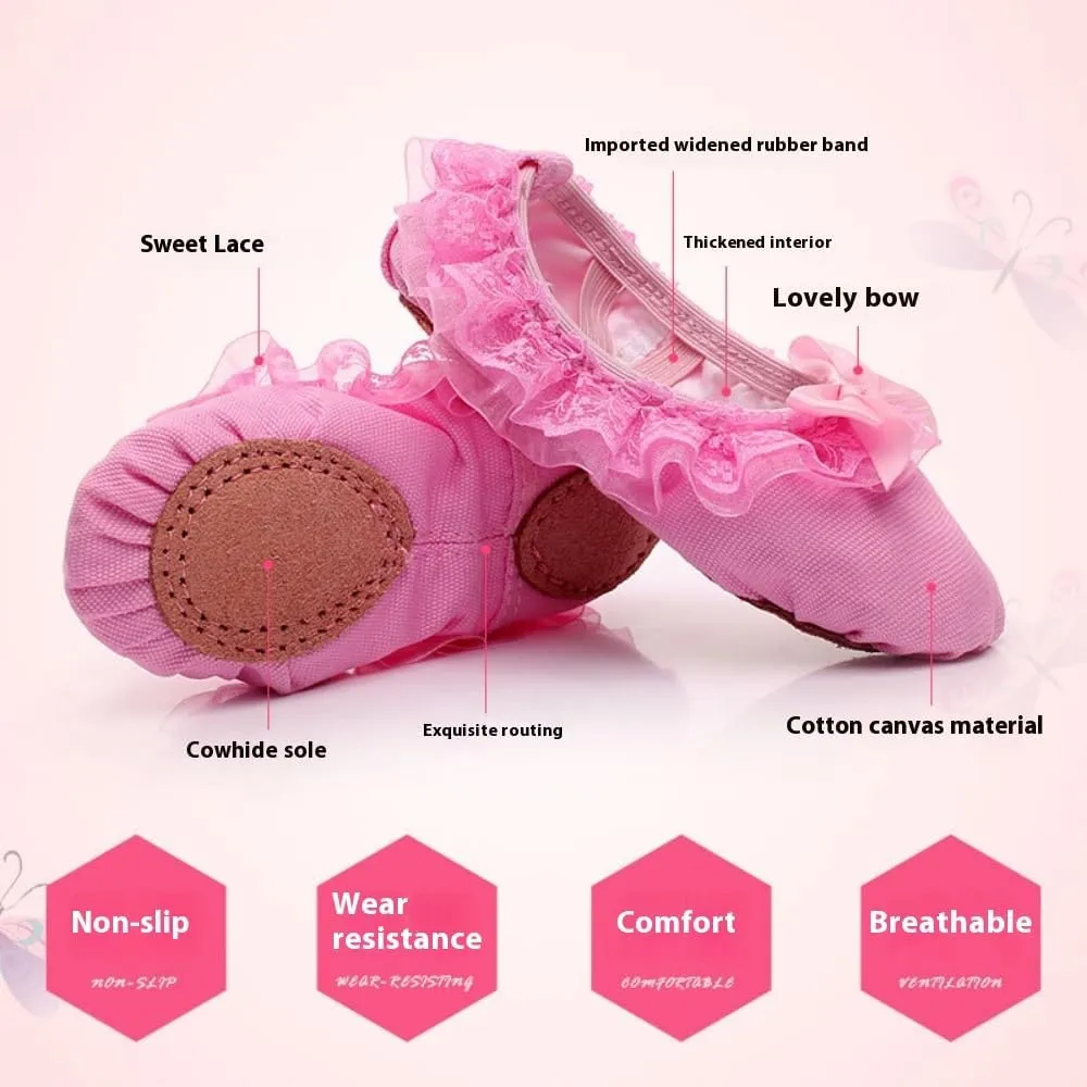Soft Soled Dance Shoes - Bow Tie Lace Canvas Ballet Shoes & Ballet Flats for Girls Perfect for Toddler/Little Kid/Big Kid
