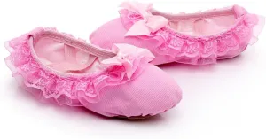 Soft Soled Dance Shoes - Bow Tie Lace Canvas Ballet Shoes & Ballet Flats for Girls Perfect for Toddler/Little Kid/Big Kid