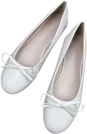 Stunner Women's PU Leather Flats Comfortable Round Toe Bowknot Ballet Flats Fashion Slip On Flats