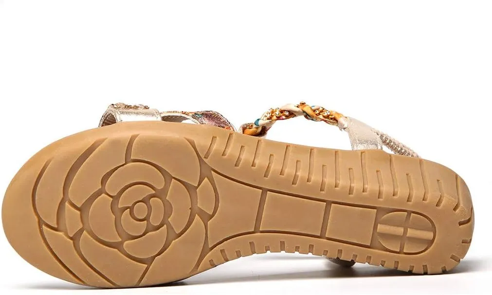 Summer Beach Sandals for Women 2025,Crystal Rhinestone Pearl Flat Sandals for Women Dressy Bling Sparkly Thong Sandals Comfortable T Strap Slip-On Shoes Casual Walking Sandals Strappy Sandals 