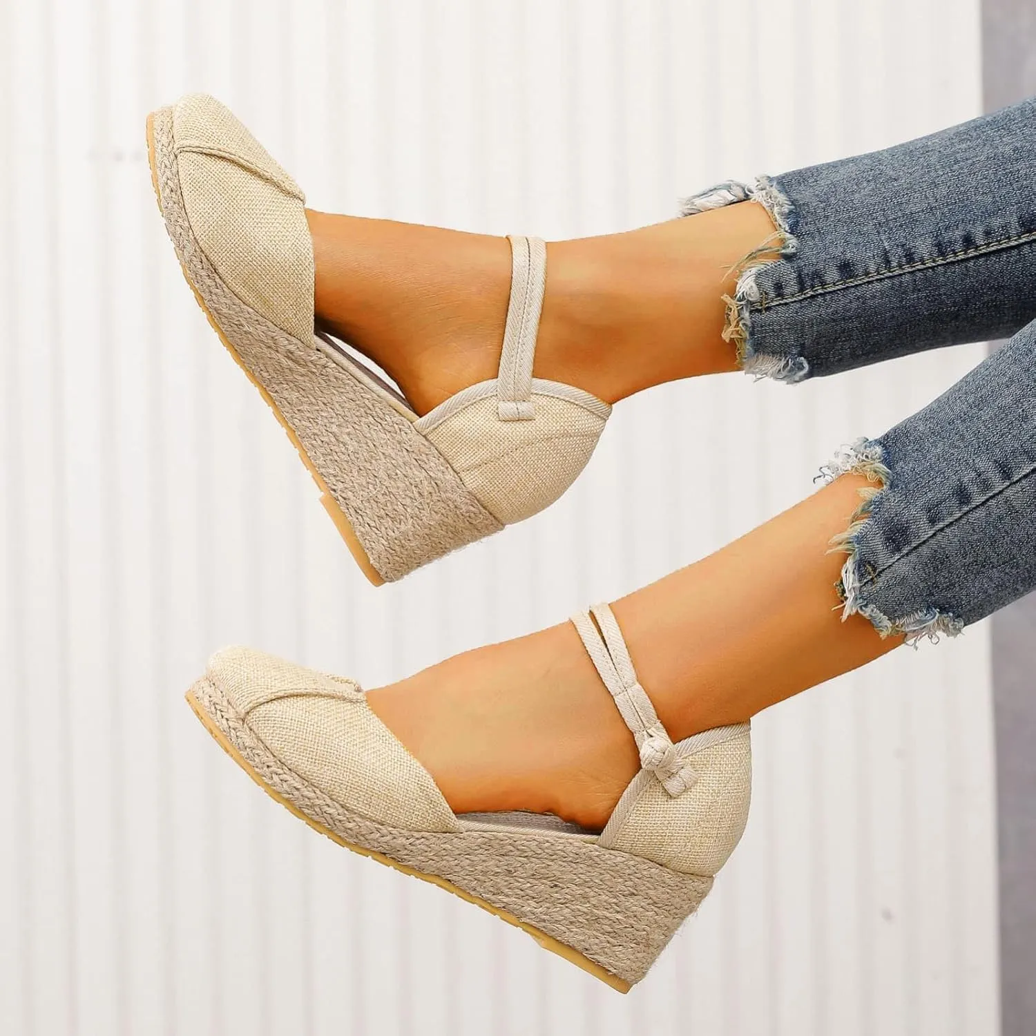 Summer Wedge Sandals for Women 2025 Trend Close Toe Espadrilles Women's Comfort Breathable Slip On Flats Shoes Slingback Lightweight Non-Slip Going Out Sandals Vacation Travel Wedding Footwear