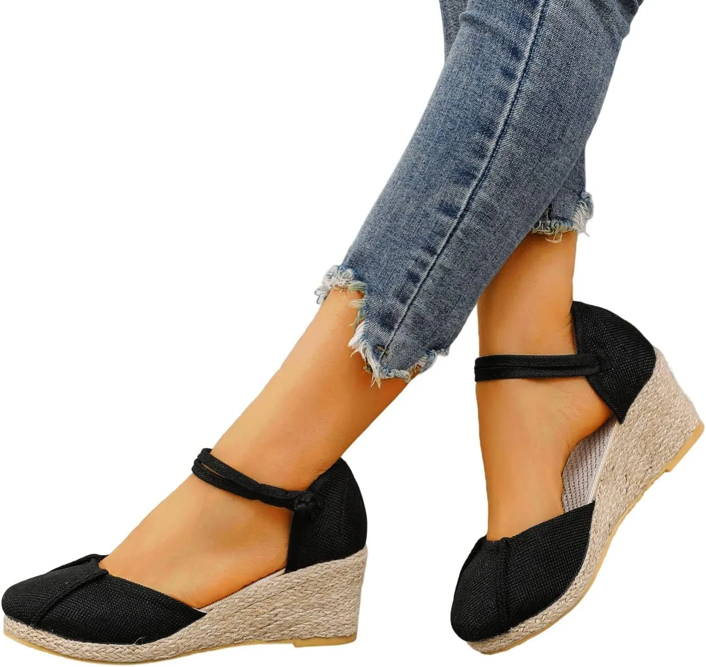 Summer Wedge Sandals for Women 2025 Trend Close Toe Espadrilles Women's Comfort Breathable Slip On Flats Shoes Slingback Lightweight Non-Slip Going Out Sandals Vacation Travel Wedding Footwear