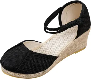 Summer Wedge Sandals for Women 2025 Trend Close Toe Espadrilles Women's Comfort Breathable Slip On Flats Shoes Slingback Lightweight Non-Slip Going Out Sandals Vacation Travel Wedding Footwear