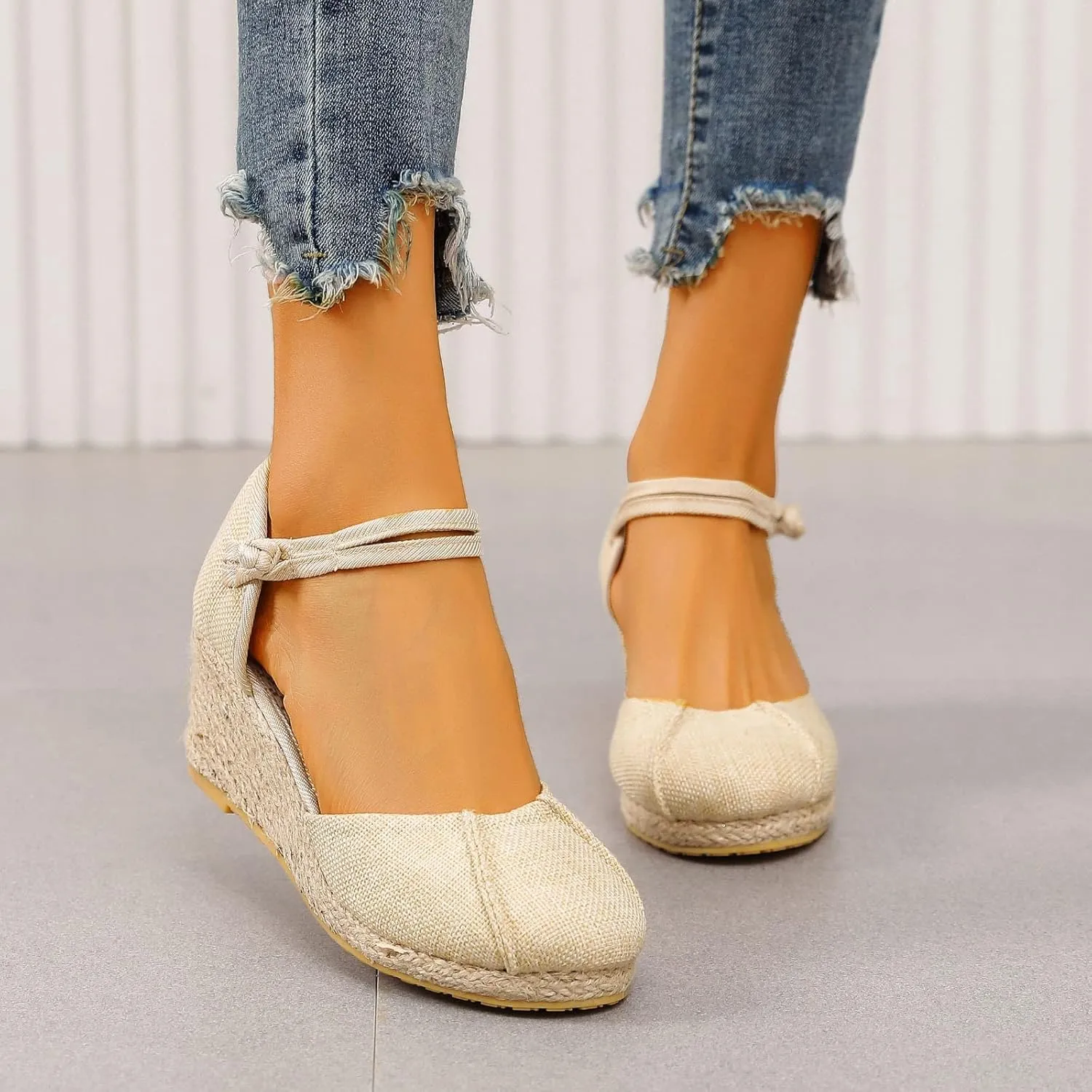 Summer Wedge Sandals for Women 2025 Trend Close Toe Espadrilles Women's Comfort Breathable Slip On Flats Shoes Slingback Lightweight Non-Slip Going Out Sandals Vacation Travel Wedding Footwear