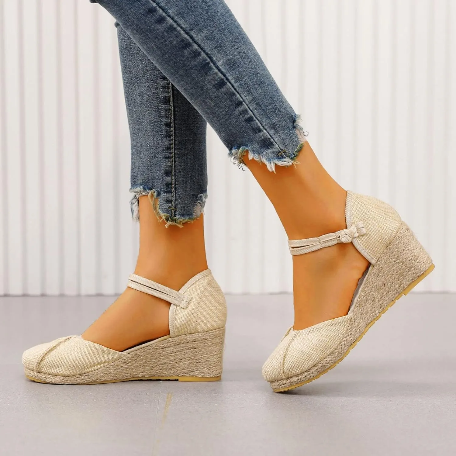 Summer Wedge Sandals for Women 2025 Trend Close Toe Espadrilles Women's Comfort Breathable Slip On Flats Shoes Slingback Lightweight Non-Slip Going Out Sandals Vacation Travel Wedding Footwear