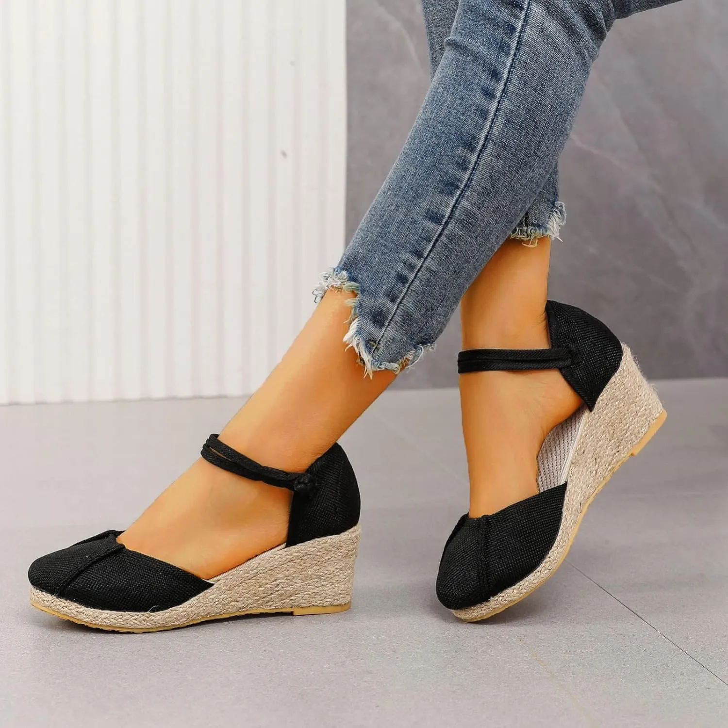 Summer Wedge Sandals for Women 2025 Trend Close Toe Espadrilles Women's Comfort Breathable Slip On Flats Shoes Slingback Lightweight Non-Slip Going Out Sandals Vacation Travel Wedding Footwear