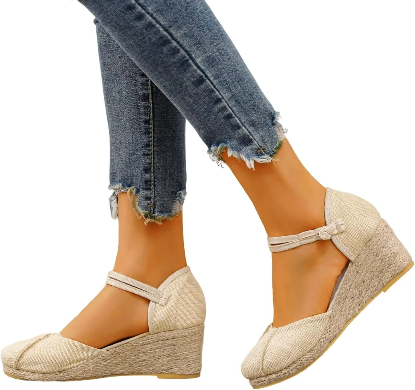 Summer Wedge Sandals for Women 2025 Trend Close Toe Espadrilles Women's Comfort Breathable Slip On Flats Shoes Slingback Lightweight Non-Slip Going Out Sandals Vacation Travel Wedding Footwear