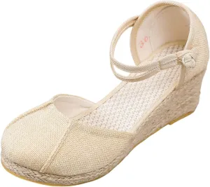 Summer Wedge Sandals for Women 2025 Trend Close Toe Espadrilles Women's Comfort Breathable Slip On Flats Shoes Slingback Lightweight Non-Slip Going Out Sandals Vacation Travel Wedding Footwear
