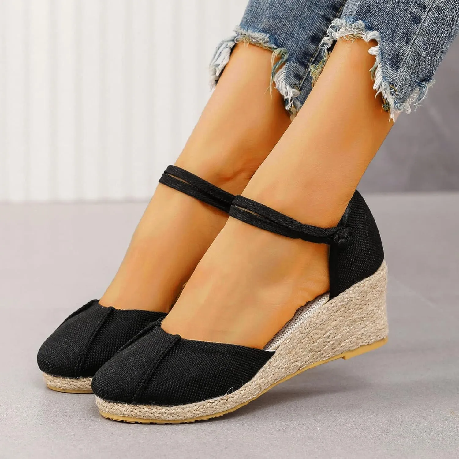 Summer Wedge Sandals for Women 2025 Trend Close Toe Espadrilles Women's Comfort Breathable Slip On Flats Shoes Slingback Lightweight Non-Slip Going Out Sandals Vacation Travel Wedding Footwear