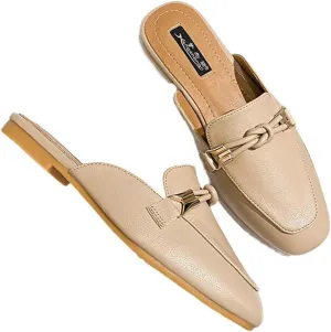 SywzX&xfybz Buckle Mules for Women Round Toe Slippers Backless Flat Mules Slides Mules Shoes Ladies Slip-on Loafers