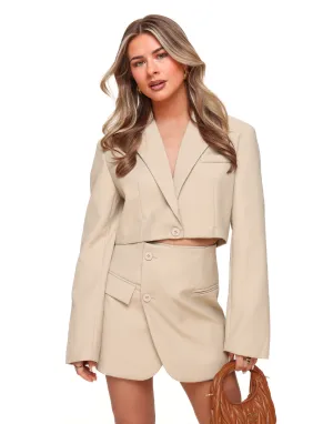 Taupe Cropped Schuine Knopen - Set