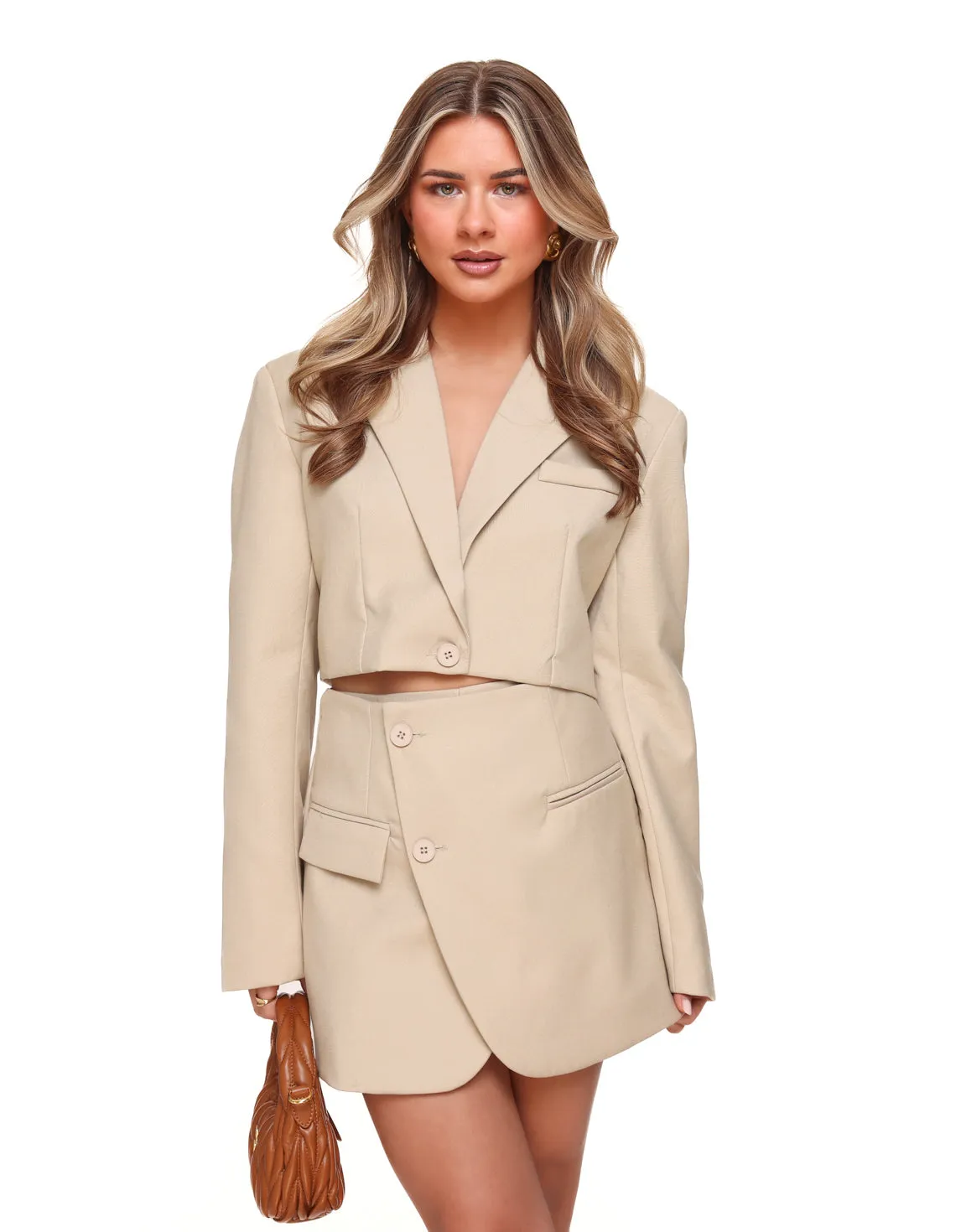 Taupe Cropped Schuine Knopen - Set