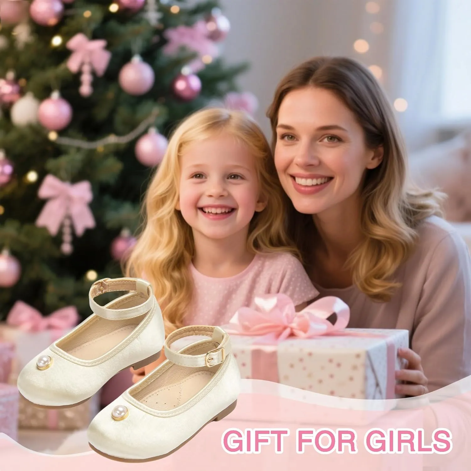 THEE BRON Little Girls Princess Shoes 3-12 Years Ballet Flats Soft Non-Slip Dress Shoes for Wide Feet