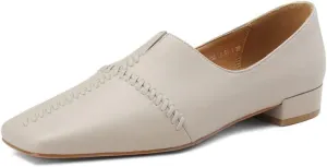 TinaCus Genuine Leather Women's Square Toe Handmade Stitch Comfortable Slip On Flat Shoes