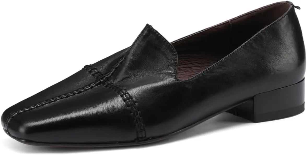 TinaCus Women's Square Toe Soft Genuine Leather Handmade Slip on Flat Loafers Shoes