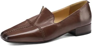 TinaCus Women's Square Toe Soft Genuine Leather Handmade Slip on Flat Loafers Shoes