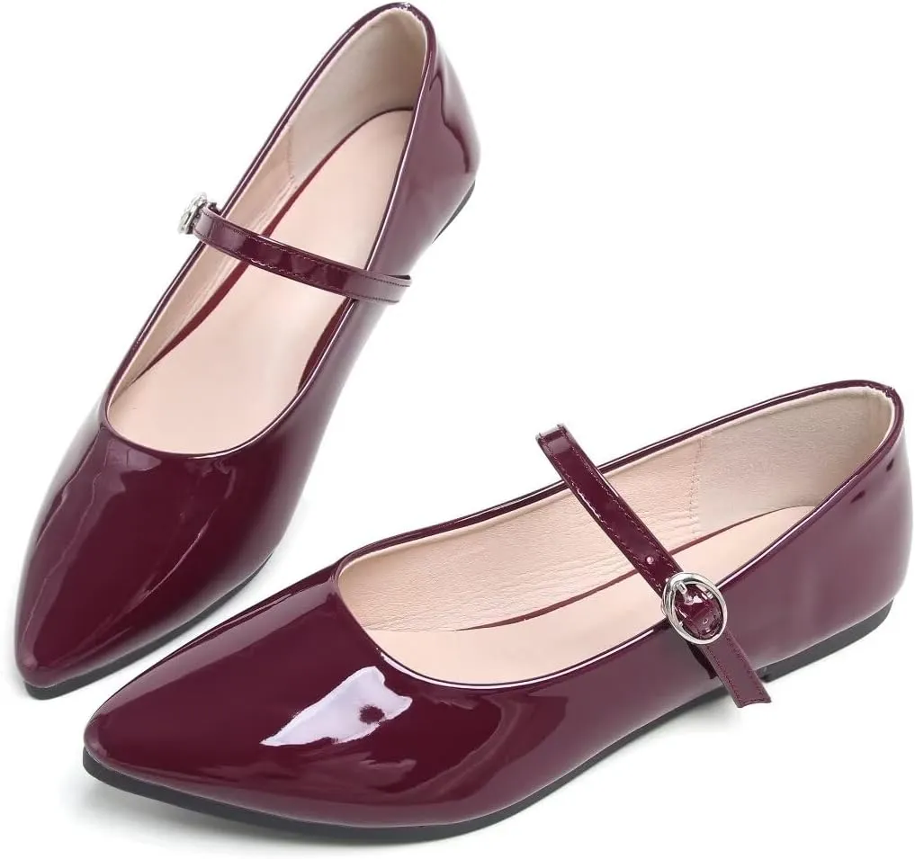 TN TANGNEST Leather Flats for Women Comfortable Pointy Toe Slip On Flats Soft Work Flats Retro Mary Jane Flats