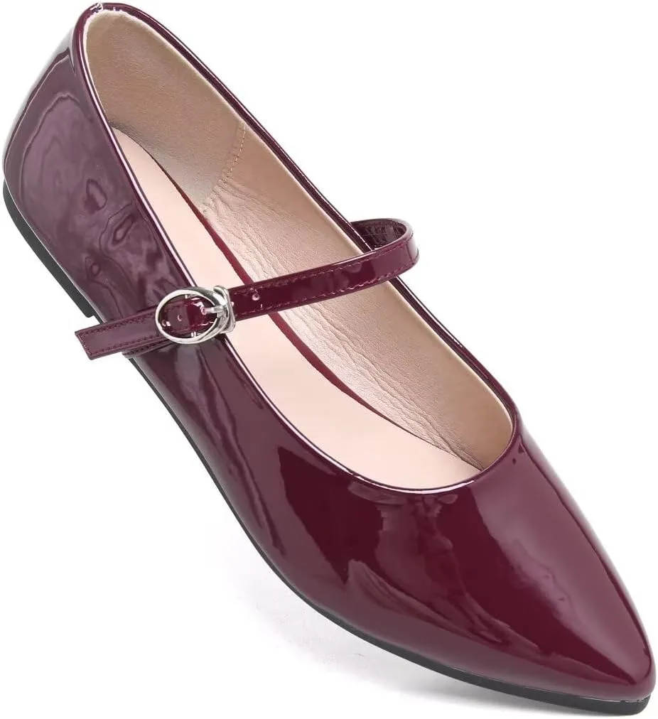 TN TANGNEST Leather Flats for Women Comfortable Pointy Toe Slip On Flats Soft Work Flats Retro Mary Jane Flats