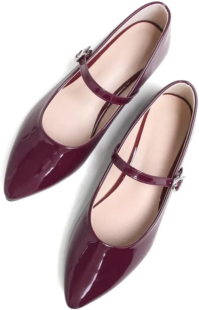 TN TANGNEST Leather Flats for Women Comfortable Pointy Toe Slip On Flats Soft Work Flats Retro Mary Jane Flats