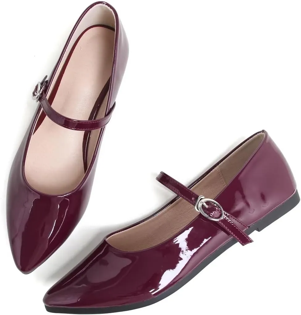 TN TANGNEST Leather Flats for Women Comfortable Pointy Toe Slip On Flats Soft Work Flats Retro Mary Jane Flats
