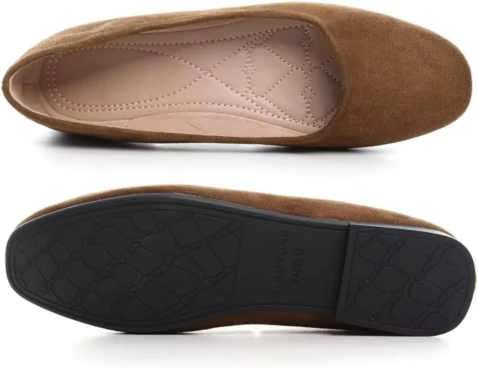 TN TANGNEST Women's Fashion Square Toe Ballet Shoes Comfortable Slip On Flats