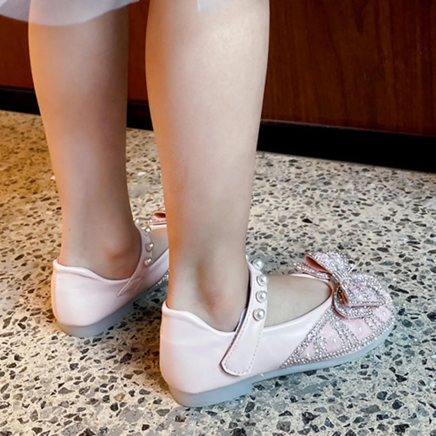 Toddler Flower Girl Dress Shoes Rhinstones Pearls Bow Ballet Flats Wedding Party Girls Toddler Mary Jane